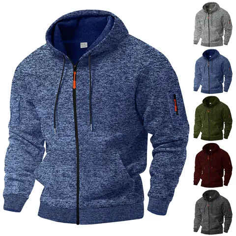 Men Vintage Cationic Fleece Hoodie Jacket Loose Fit Workwear Pocket Hooded Zipper Sweatshirt Casual Winter Outerwear