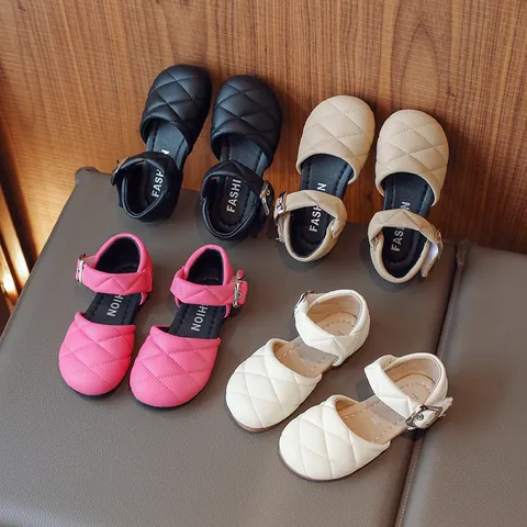 Girls Quilted Princess Shoes Synthetic Leather Mary Jane Sandals For School Performance Little Fragrance Style Kids Leather Shoes