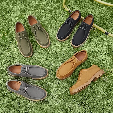 Zapatos de Cuero Clásicos para Hombre Estilo Wallabee Retro Japonés Workwear Derby con Cordones Suela Gruesa Antideslizantes Zapatos Casuales para Aire Libre