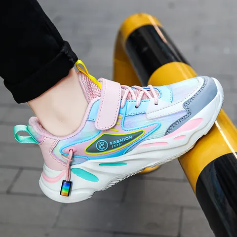 Zapatillas de Malla Transpirable para Niños Niñas Moda Degradado Bloque de Color Zapatos Casuales para Correr Con Cierre Gancho