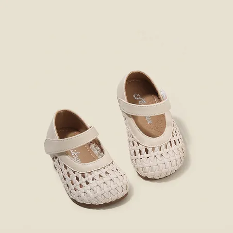 Toddler Girls Woven Hollow Mary Jane Princess Shoes Microfiber Leather Soft Sole Breathable Walking Shoes For Infants