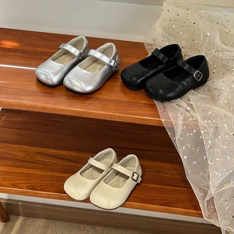 Mädchen Mary Jane Prinzessinnen-Schuhe Kleinkind Weiche Sohle Baby Flache Einzelschuhe Silber Schwarz Beige Schule Formelle Schuhe