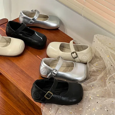 Mädchen Mary Jane Prinzessinnen-Schuhe Kleinkind Weiche Sohle Baby Flache Einzelschuhe Silber Schwarz Beige Schule Formelle Schuhe
