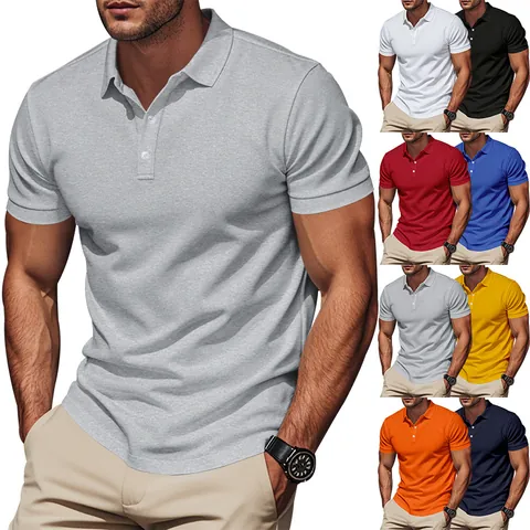 Men Polo Shirt Short Sleeve Quick Dry Breathable Golf Casual Business Lapel Solid Color Pique Fabric