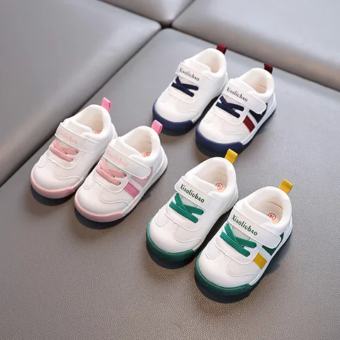 Toddler Walking Shoes Baby Casual Sneakers Synthetic Leather Soft Sole Anti-Slip Hook and Loop White Shoes For Boys Girls