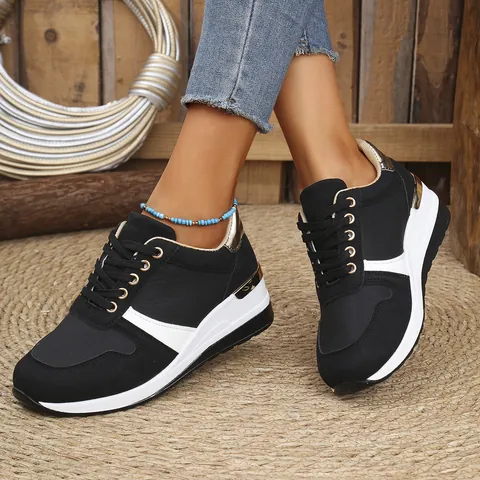 Damen Plateau Sneaker Mode Lässige Schuhe Mit Dicker Sohle Höhenvergrößerung Zum Schnüren Sportliche Wanderschuhe 2025 Frühling Neu