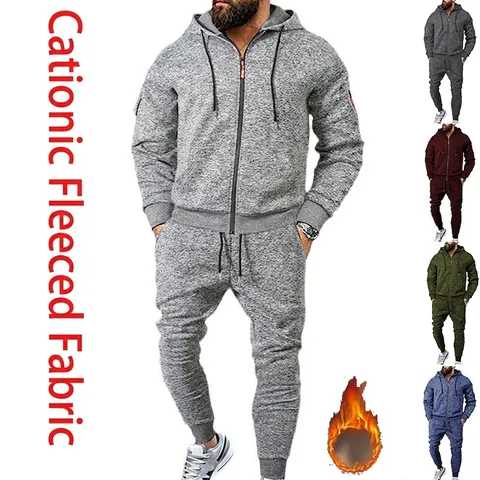 Hombre Parte Superior e Inferior Con Forro Polar Capucha Cremallera Sudadera Chándal Tela Catiónica Casual Deportivo Atuendo