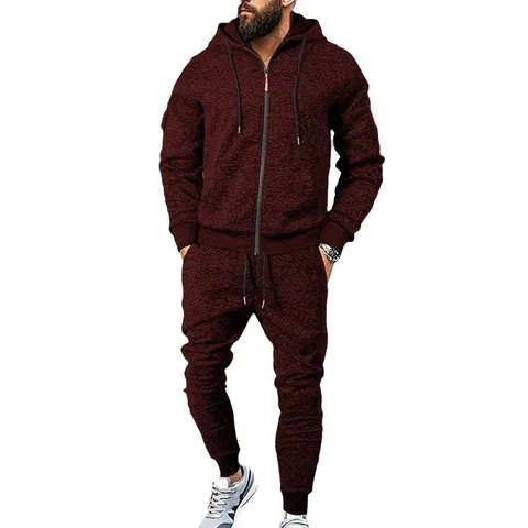 Hombre Parte Superior e Inferior Con Forro Polar Capucha Cremallera Sudadera Chándal Tela Catiónica Casual Deportivo Atuendo