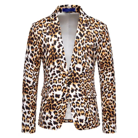 Heren Casual Slim Fit Blazer met Luipaardprint Reverskraag Single-breasted Eén Knoop Bedrukte Kostuum Jas voor Podium Feest Bruiloft