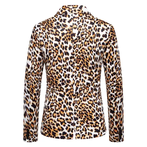 Heren Casual Slim Fit Blazer met Luipaardprint Reverskraag Single-breasted Eén Knoop Bedrukte Kostuum Jas voor Podium Feest Bruiloft