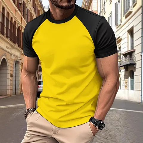 Men's Casual Sport T-Shirt Quick Dry Raglan Short Sleeve Contrast Color Crew Neck Polyester Elastane Workout Top Fitness Tee