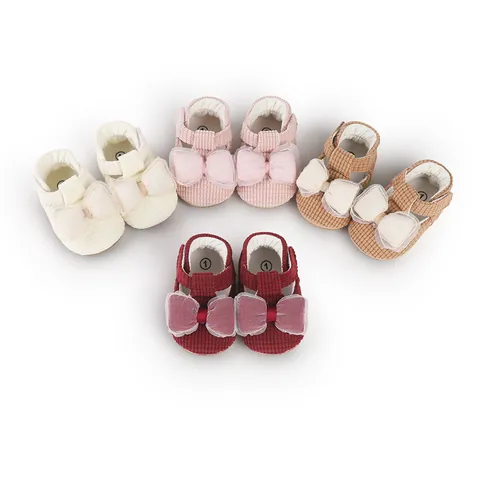 Baby Girl First Walker Shoes Sweet Bowknot Decor Soft Sole Infant Toddler Breathable Cotton Fabric Non-slip Princess Prewalker Shoes
