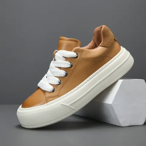 Chaussures de Skate en Cuir Véritable pour Hommes Cuir de Vachette de Première Couche Baskets à Plateforme Mode Décontracté Blanc Noir Camel Respirant Chaussures Streetwear