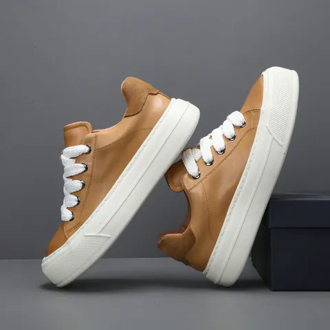 Chaussures de Skate en Cuir Véritable pour Hommes Cuir de Vachette de Première Couche Baskets à Plateforme Mode Décontracté Blanc Noir Camel Respirant Chaussures Streetwear