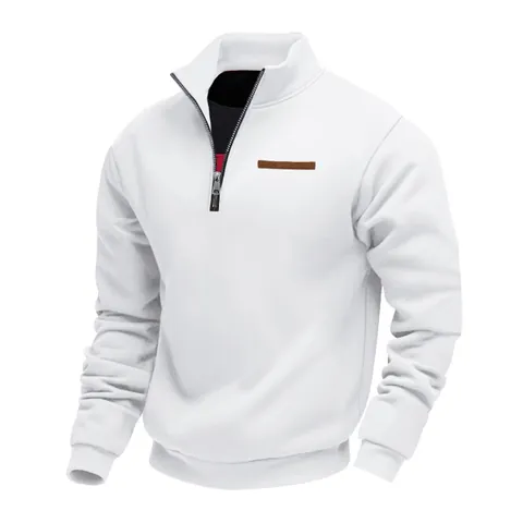 Men American Style Oversized Half-Zip Stand Collar Fleece Lined Sweatshirt Solid Color Casual Pullover Top