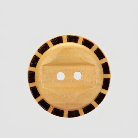 Natural Poplar Wood Buttons Round 2-Hole Branded Dashed Line Design Decorative Wood Fastener For Apparel DIY Sewing Crafts