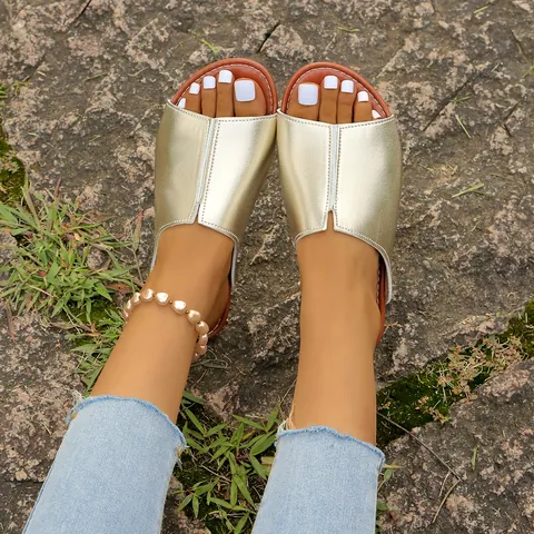 Sommer 2025 Damen Mikrofaser Einsteg-Pantoletten Leichte Rutschfeste Gummisohle Casual Flache Sandalen Strand Flip Flops Für Damen