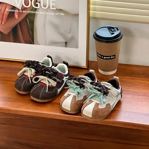 Kids Casual Board Shoes Color Block Microfiber Leather Sneakers For Boys Girls Toddler Kindergarten Anti-Slip Daily Shoes