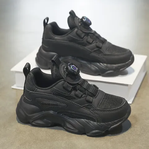 Kids Rotary Buckle Sneakers 2025 New Student Running Shoes Breathable Mesh Sport Shoes For Boys Girls White Black Fashion Dad Shoes