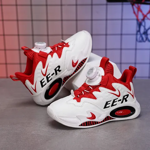 Scarpe da Basket per Ragazzi Scarpe da Ginnastica in Pelle Sintetica per Bambini Con Chiusura a Manopola Rotante Scarpe Sportive