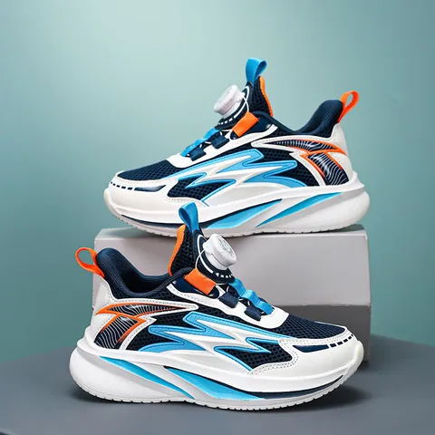 Kids Athletic Shoes Breathable Mesh Sneakers With Rotary Buckle Soft Sole Running Shoes For Boys Girls Lightweight Basketball Shoes