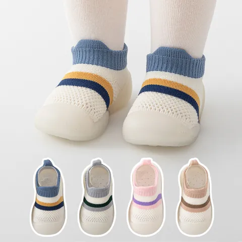 Striped Mesh Breathable First Walker Sock Shoes With Non Slip Soft Rubber Sole Casual Indoor Toddler Footwear Lightweight Comfy Shoes