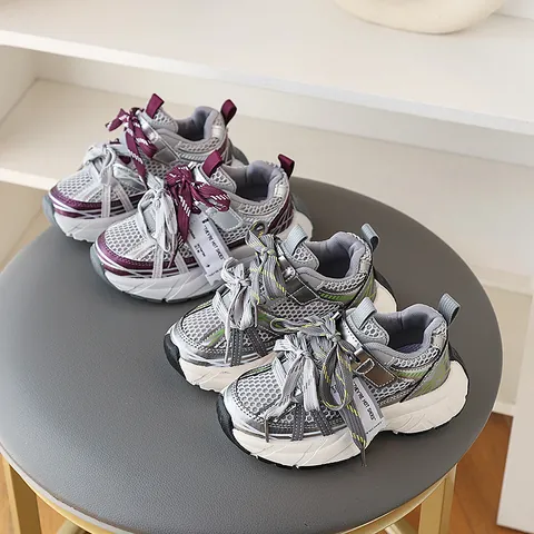 Children Mesh Dad Shoes 2025 Spring Autumn Boys Girls Fashion Sneakers Color Block Thick Sole Casual Sport Shoes