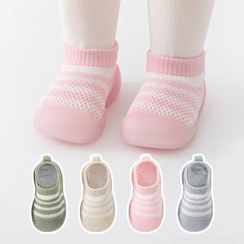 Infant Baby Walking Shoes Soft Sole Anti Slip Toddler Sock Shoes Breathable Striped Knit Prewalker Shoes For Boys Girls