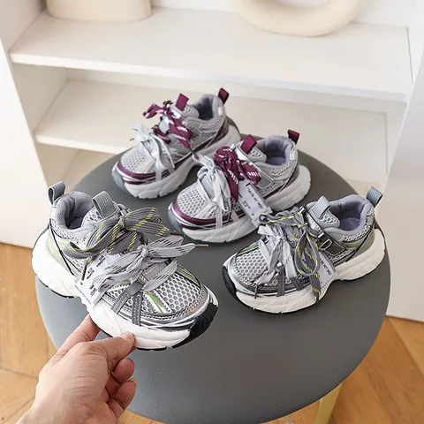 Children Mesh Dad Shoes 2025 Spring Autumn Boys Girls Fashion Sneakers Color Block Thick Sole Casual Sport Shoes