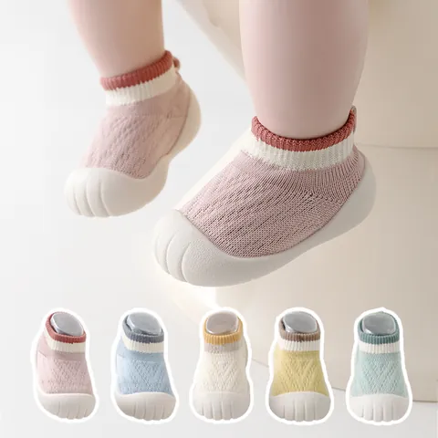 Baby Walker Sock Shoes 0-3 Years Old Toddler Non-slip Soft Sole Breathable Mesh Striped Indoor Floor Socks Shoes