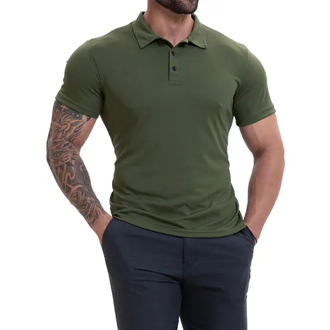 Men's Casual Short Sleeve Polo Shirt Solid Color Lapel Breathable Polyester Fabric Summer Fashion Basic Daily Tops