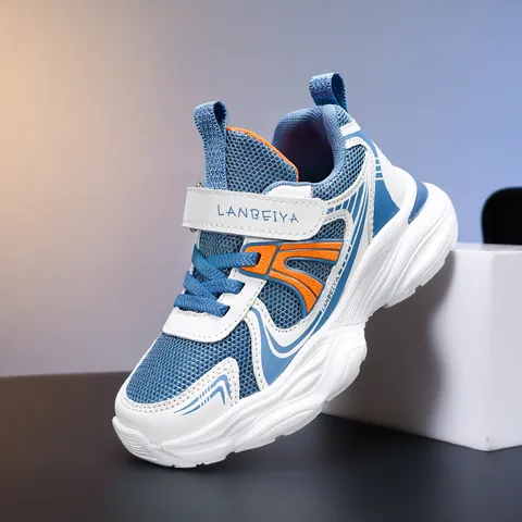 Boys Casual Athletic Sneakers Breathable Mesh Upper Hook And Loop Closure Lightweight Anti Slip Chunky Shoes For Kids School Outdoor
