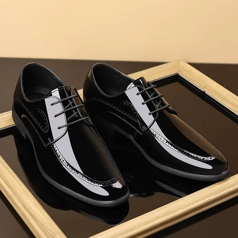 Zapatos Oxford de Charol de Cuero de Vaca Formales para Hombre Estilo Brogue Británico Wingtip Suela de Goma Forro de Cerdo