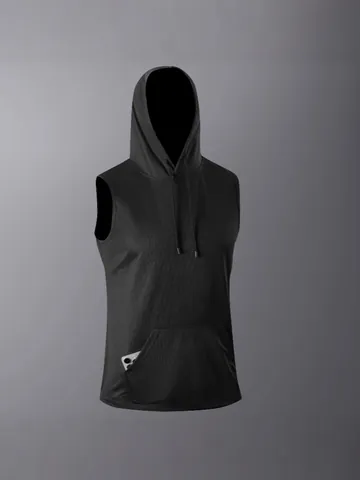 Herren Kapuzen Sportweste Polyester Schnelltrocknend Ärmelloses T-Shirt Atmungsaktives Fitness Tank Top Mit Tasche Für Sport
