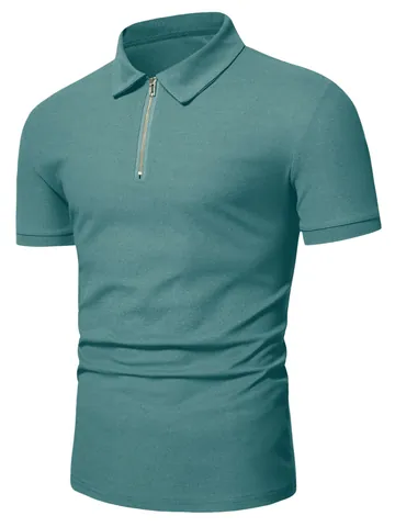 Herren Casual Sport Polohemd Polyester Halber Reißverschluss Umlegekragen Kurzarm Top Waffelstruktur Fitness Gym Kleidung