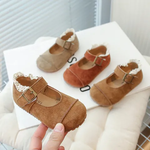 Girls Sweet Vintage Matte Mary Jane Shoes Lace Border Round Toe Casual Princess Shoes For Toddlers Kids