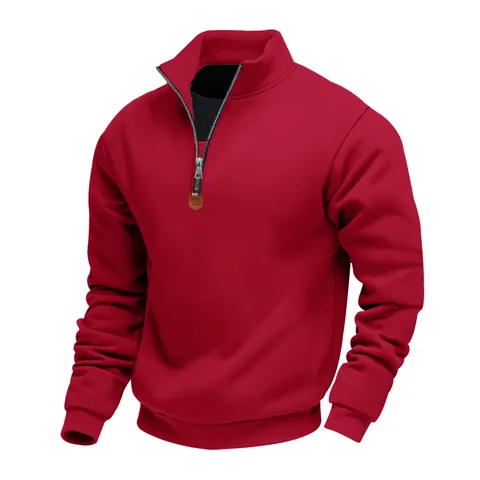 Sudadera de Hombre Americana Peso Pesado Forro de Polar Media Cremallera Cuello Alto Casual Deportiva Color Sólido Cálida