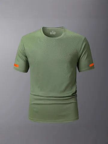 Herren Schnelltrocknendes Sport T-Shirt Kurzarm Rundhals Atmungsaktives Polyester Gym Top Mit Kontraststreifen Mode