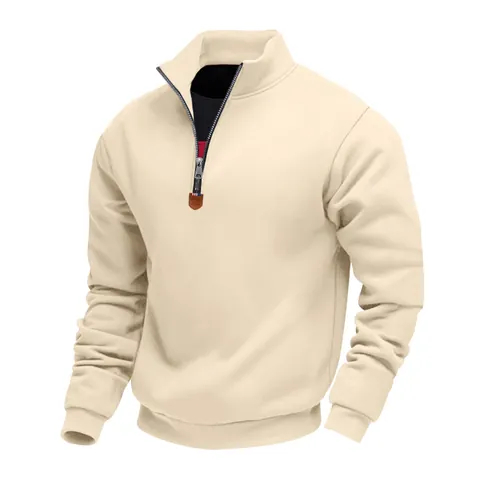 Men Heavyweight Fleece Quarter Zip Sweatshirt Stand Collar Solid Color Long Sleeve Pullover Casual Warm Top For Autumn Winter
