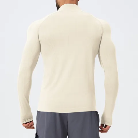T-Shirt Sportiva a Maniche Lunghe Senza Cuciture da Uomo con Cerniera 1/4 Collo Rialzato Top da Corsa Traspirante per Allenamento Fitness