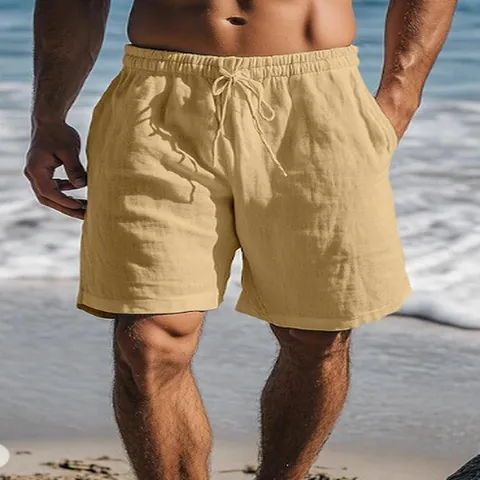Heren Casual Smart Shorts Effen Kleur Trekkoord Elastische Taille Broek Ademend Strand Halverwege de dij Recht