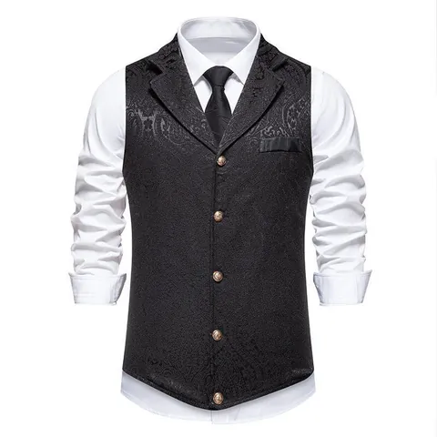 Men's Paisley Jacquard Suit Vest Slim Fit Lapel Single Breasted Waistcoat For Wedding Business Formal Party Sleeveless Jacket