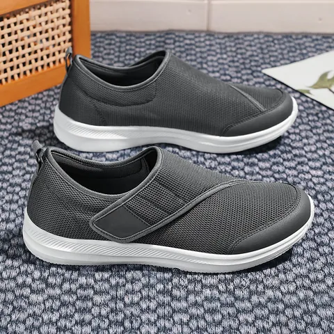 Women Breathable Mesh Walking Shoes For Seniors Summer Outdoor Lightweight Comfortable Hook And Loop Sneakers For Elders Wide Fit Casual Shoes