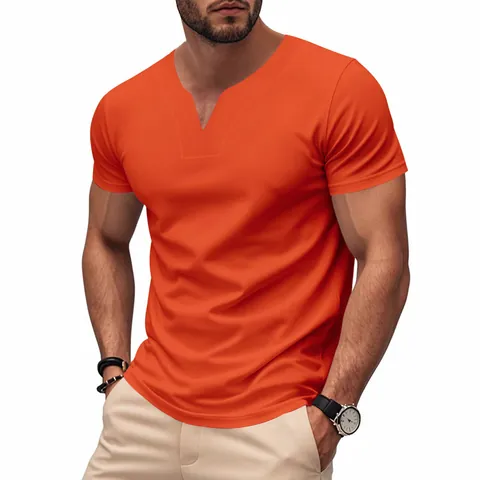 Men's Quick Dry V-Neck Jersey T-Shirt Breathable Solid Color Short Sleeve Top Casual British Style Polyester Athletic Apparel