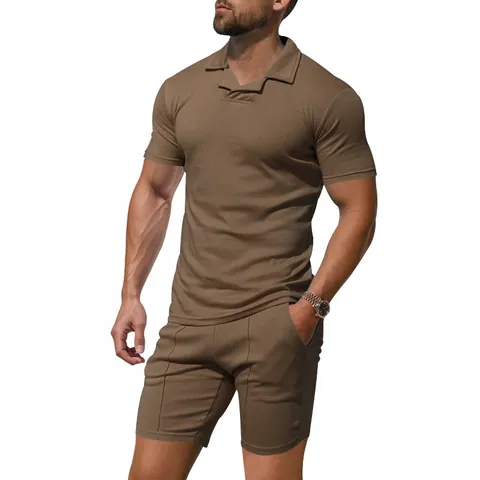 Herren Sommer Britischer Stil Burke Kragen Polo Shirt Und Shorts Set Schlanke Passform Schnelltrocknend Sportbekleidung Set