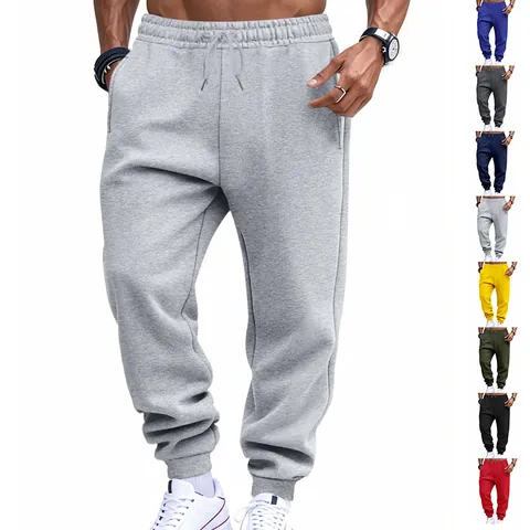 Pantaloni della Tuta Jogger da Uomo in Stile Americano Sottile Spugna Casual Sport Allenamento Fitness Coulisse Caviglie a Costine Tinta Unita