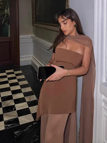 Women Sexy Slim Fit Backless Mesh Patchwork Tube Top Dress Scarf Set Elegant Evening Party Streetwear Spring Apparel