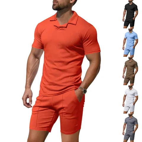 Herren Sommer Britischer Stil Burke Kragen Polo Shirt Und Shorts Set Schlanke Passform Schnelltrocknend Sportbekleidung Set