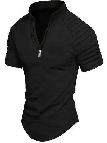 Herren Reißverschluss Poloshirt Kurzarm Sport Golf Top Einfarbig Gefaltet Patchwork Design Lässig Sommer Mode Atmungsaktiv Kleidung