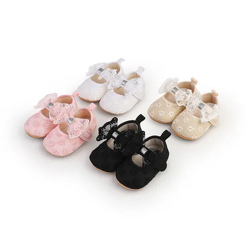 Infant Baby Girl Princess Prewalker Shoes Soft Sole Non-Slip Lace Bow Flower Embroidery Mary Jane First Walker Shoes